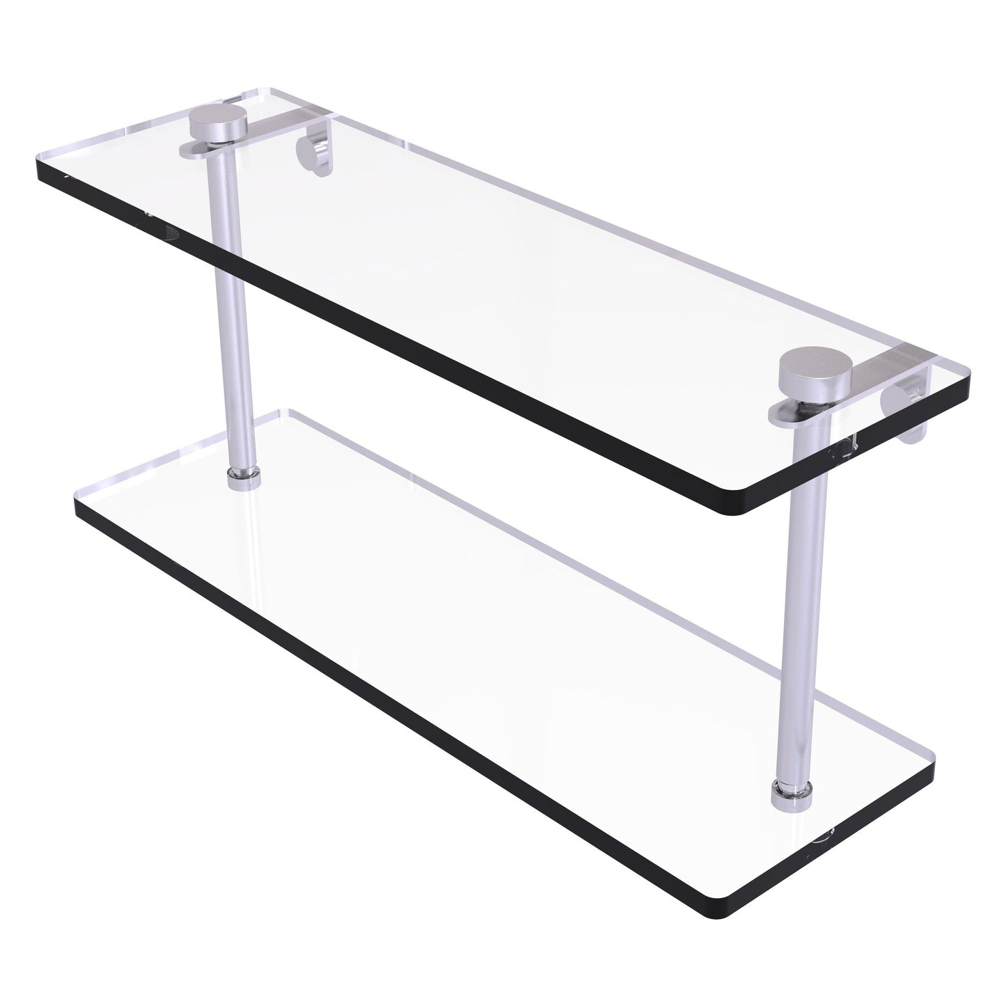 Allied Brass NS-2/16 16" x 5" Satin Chrome Solid Brass Two-Tiered Glass Shelf