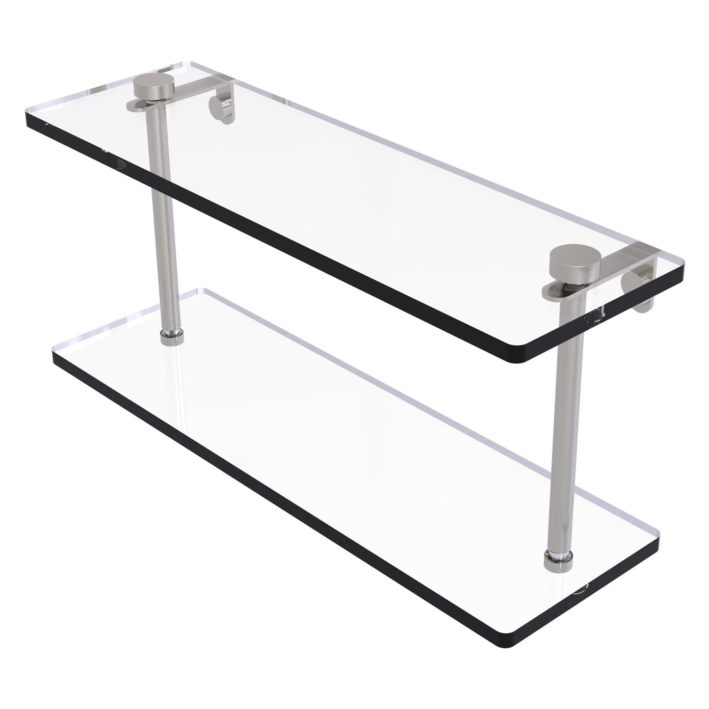 Allied Brass NS-2/16 16" x 5" Satin Nickel Solid Brass Two-Tiered Glass Shelf