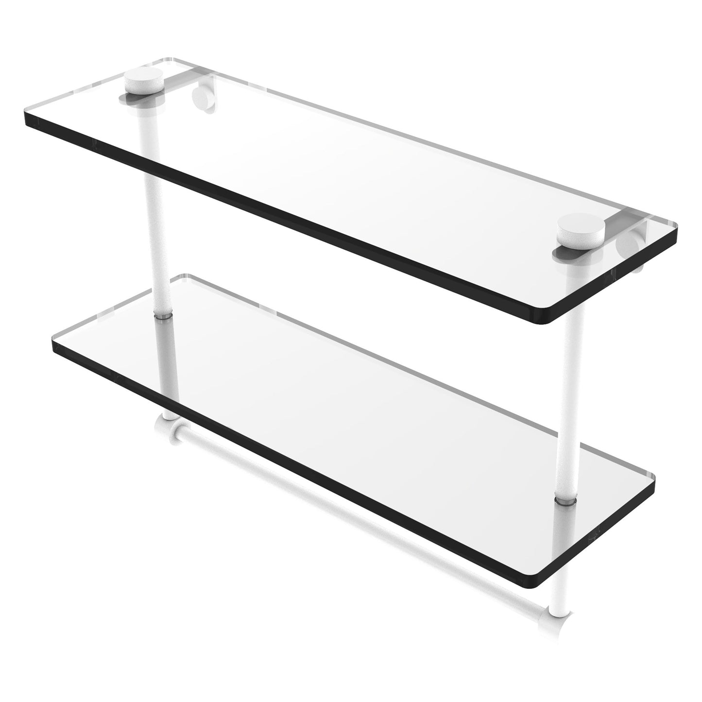 Allied Brass NS-2/16TB 16" x 5" Matte White Solid Brass Two-Tiered Glass Shelf With Integrated Towel Bar