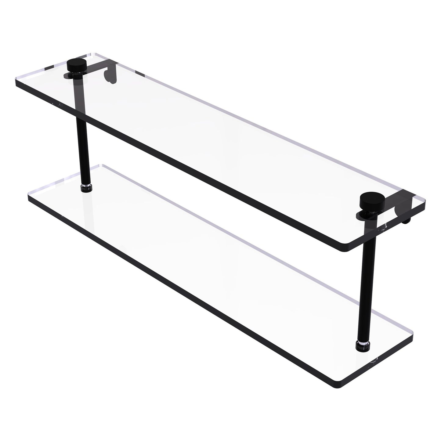 Allied Brass NS-2/22 22" x 5" Matte Black Solid Brass Two-Tiered Glass Shelf
