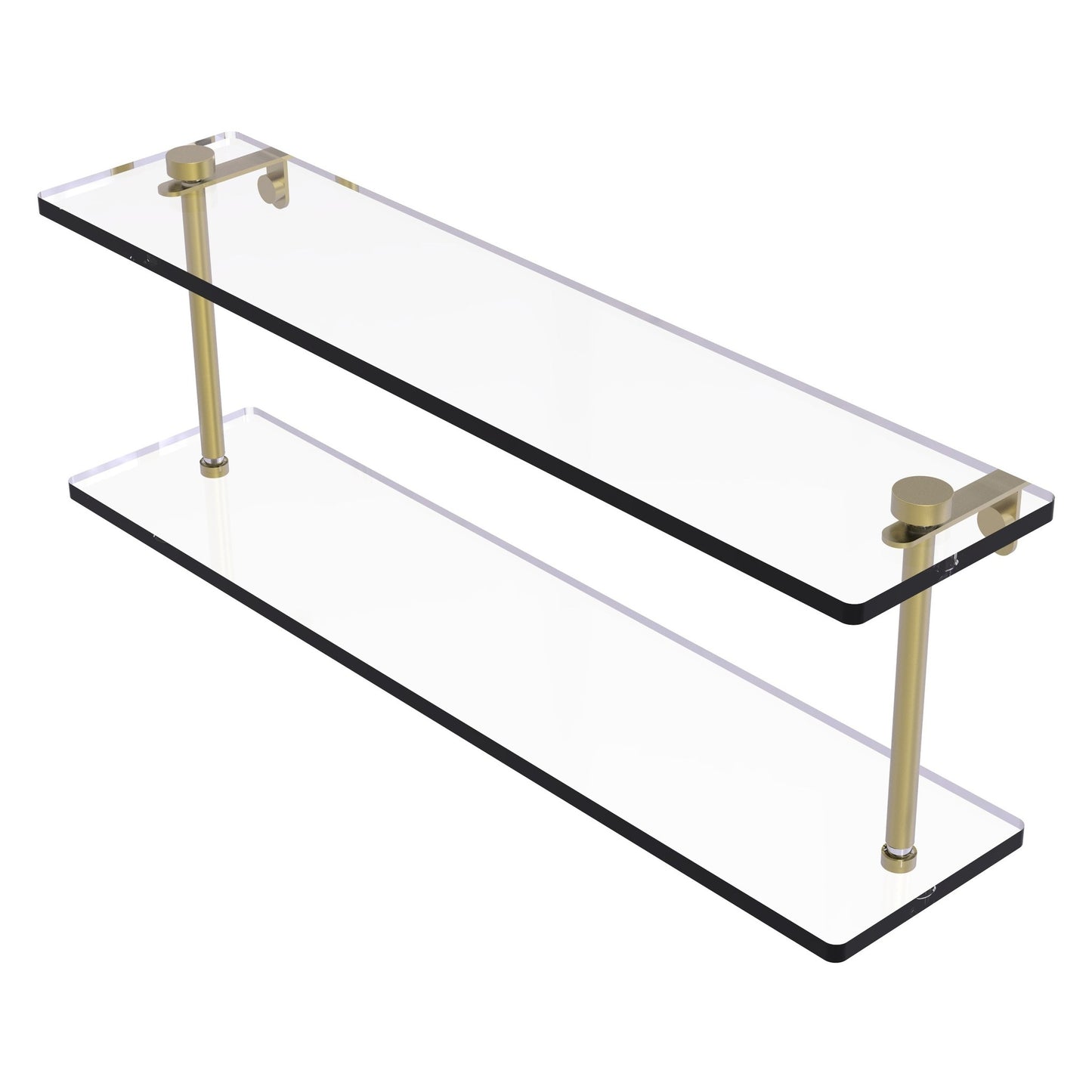 Allied Brass NS-2/22 22" x 5" Satin Brass Solid Brass Two-Tiered Glass Shelf