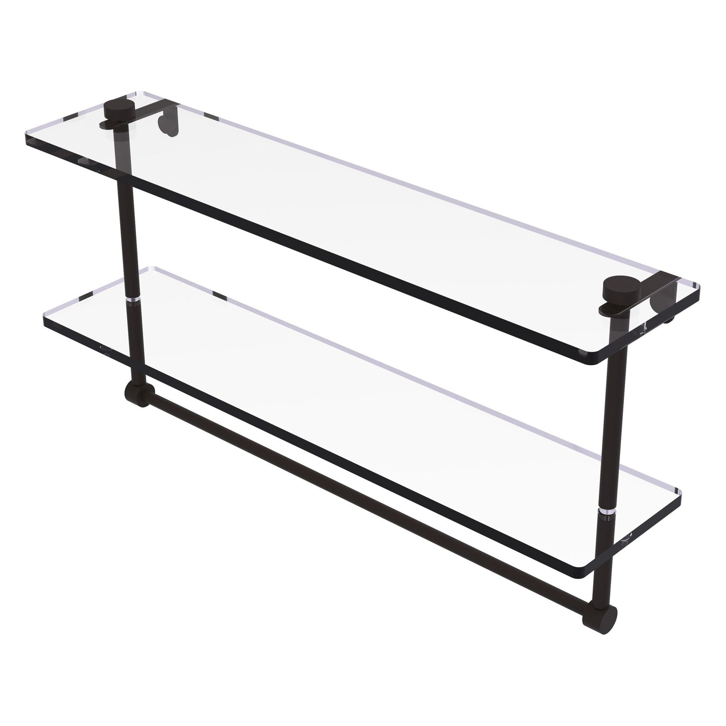 Allied Brass NS-2/22TB 22" x 5" Oil Rubbed Bronze Solid Brass Two-Tiered Glass Shelf With Integrated Towel Bar