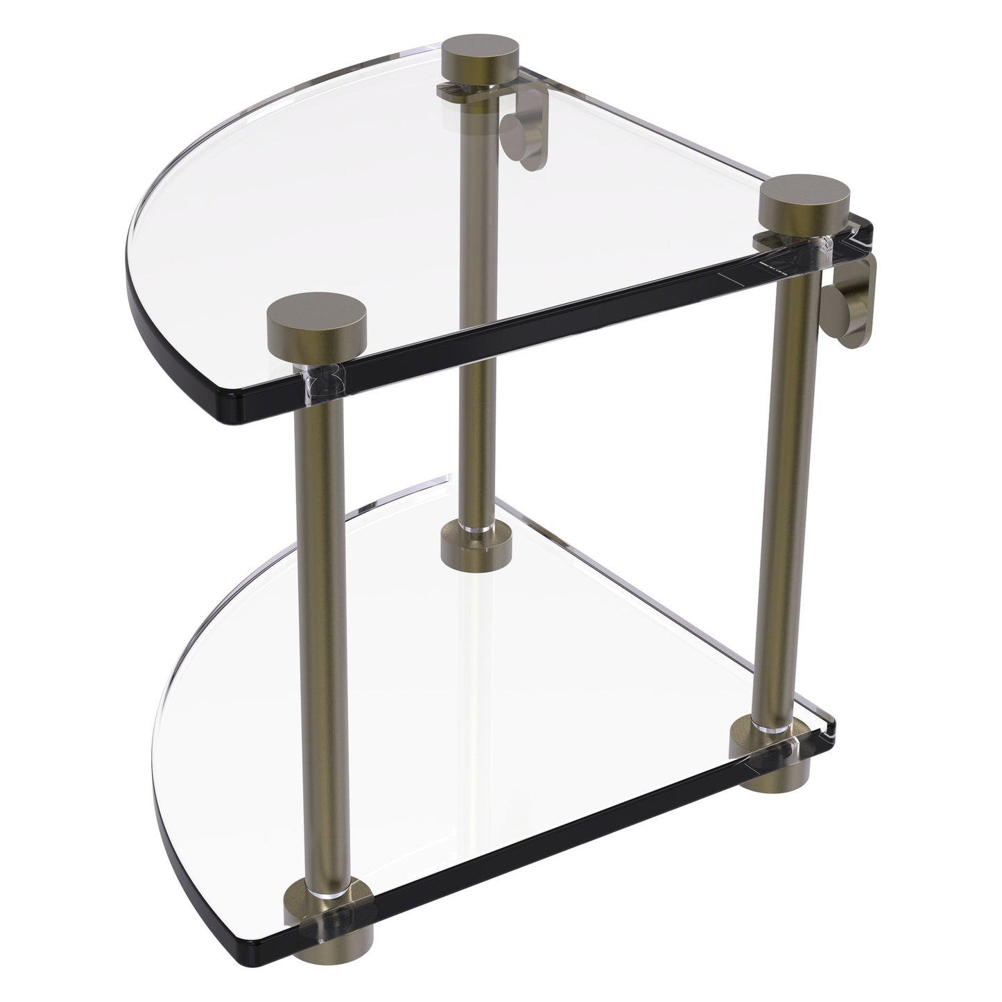 Allied Brass NS-3 8" x 8" Antique Brass Solid Brass Two-Tiered Corner Glass Shelf
