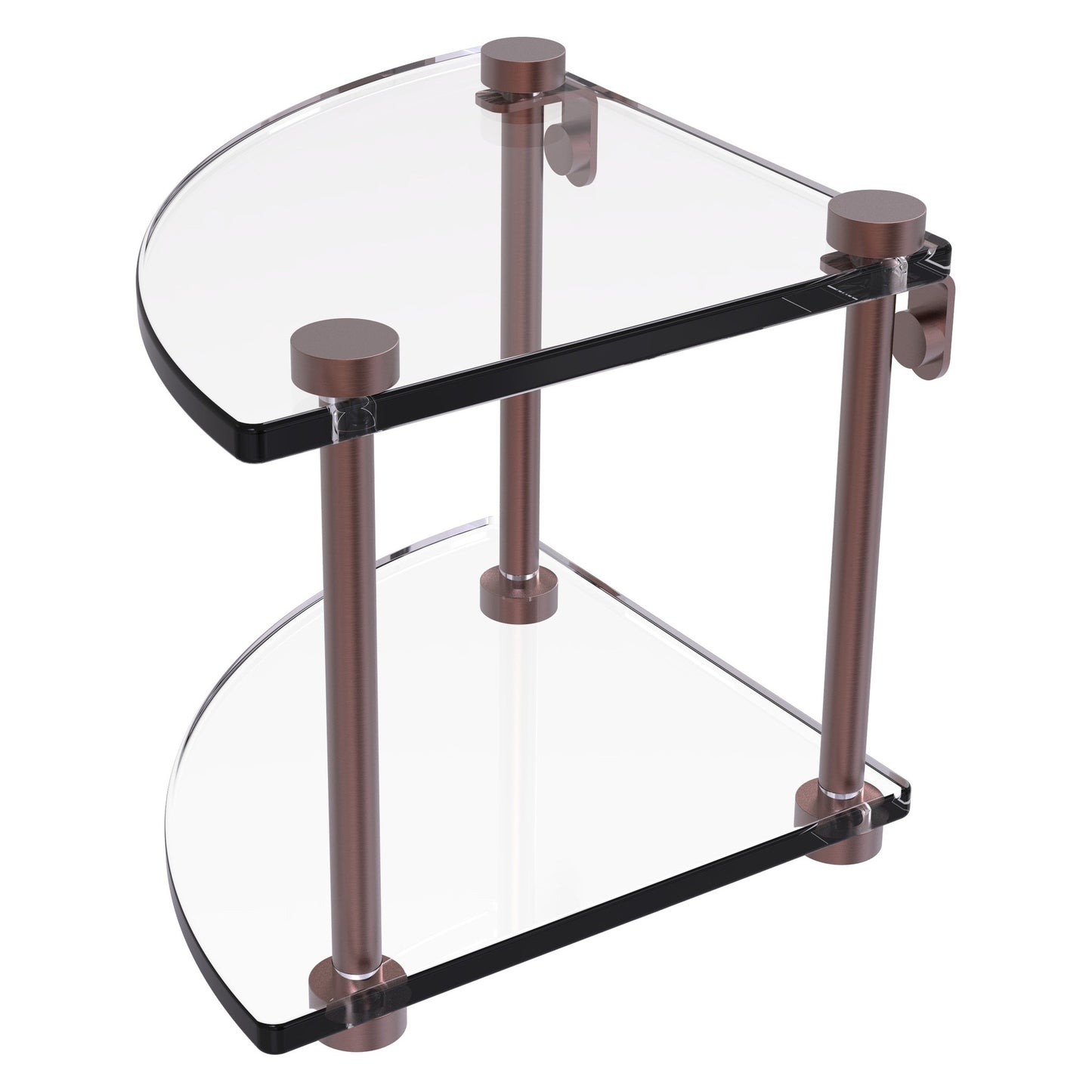 Allied Brass NS-3 8" x 8" Antique Copper Solid Brass Two-Tiered Corner Glass Shelf