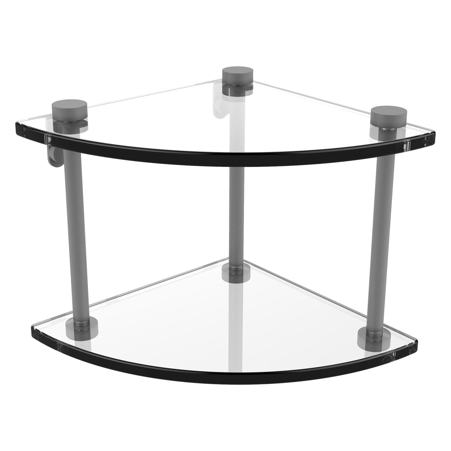 Allied Brass NS-3 8" x 8" Matte Gray Solid Brass Two-Tiered Corner Glass Shelf