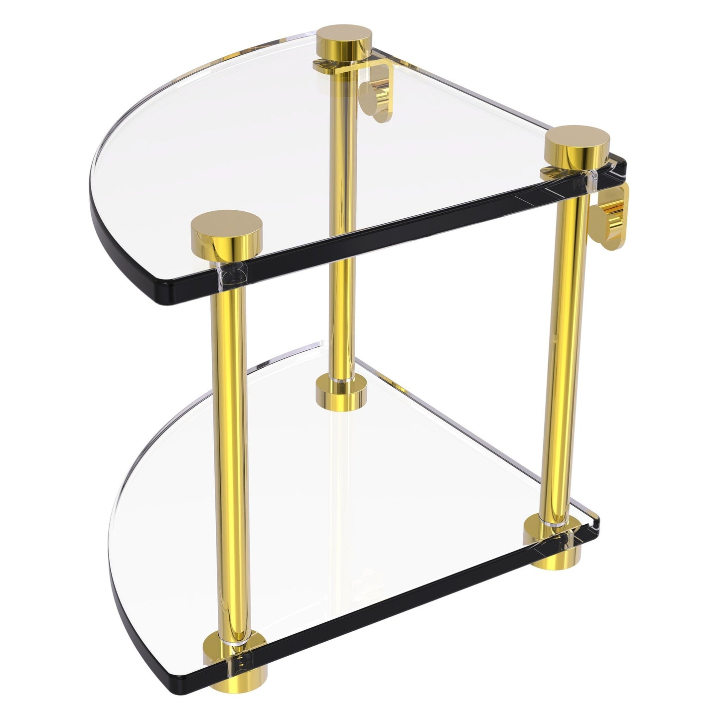 Allied Brass NS-3 8" x 8" Polished Brass Solid Brass Two-Tiered Corner Glass Shelf