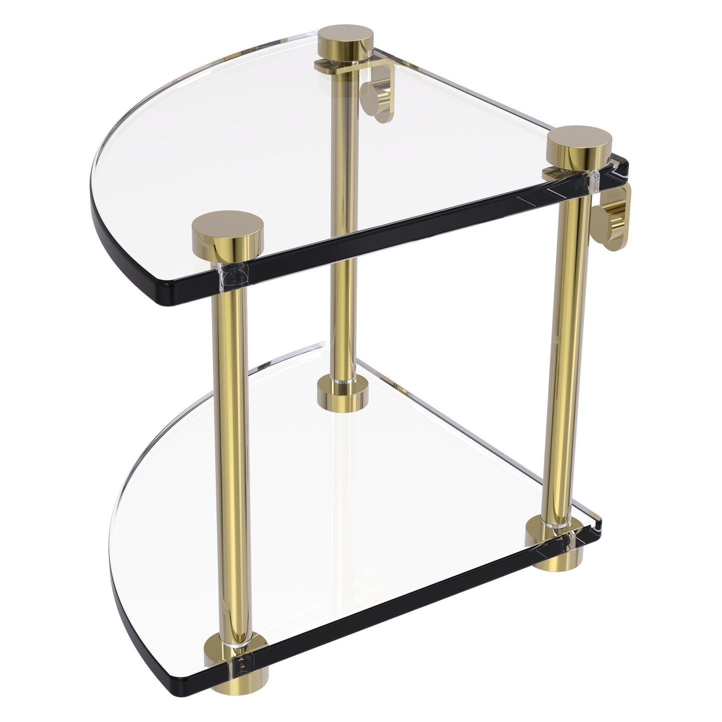 Allied Brass NS-3 8" x 8" Unlacquered Brass Solid Brass Two-Tiered Corner Glass Shelf
