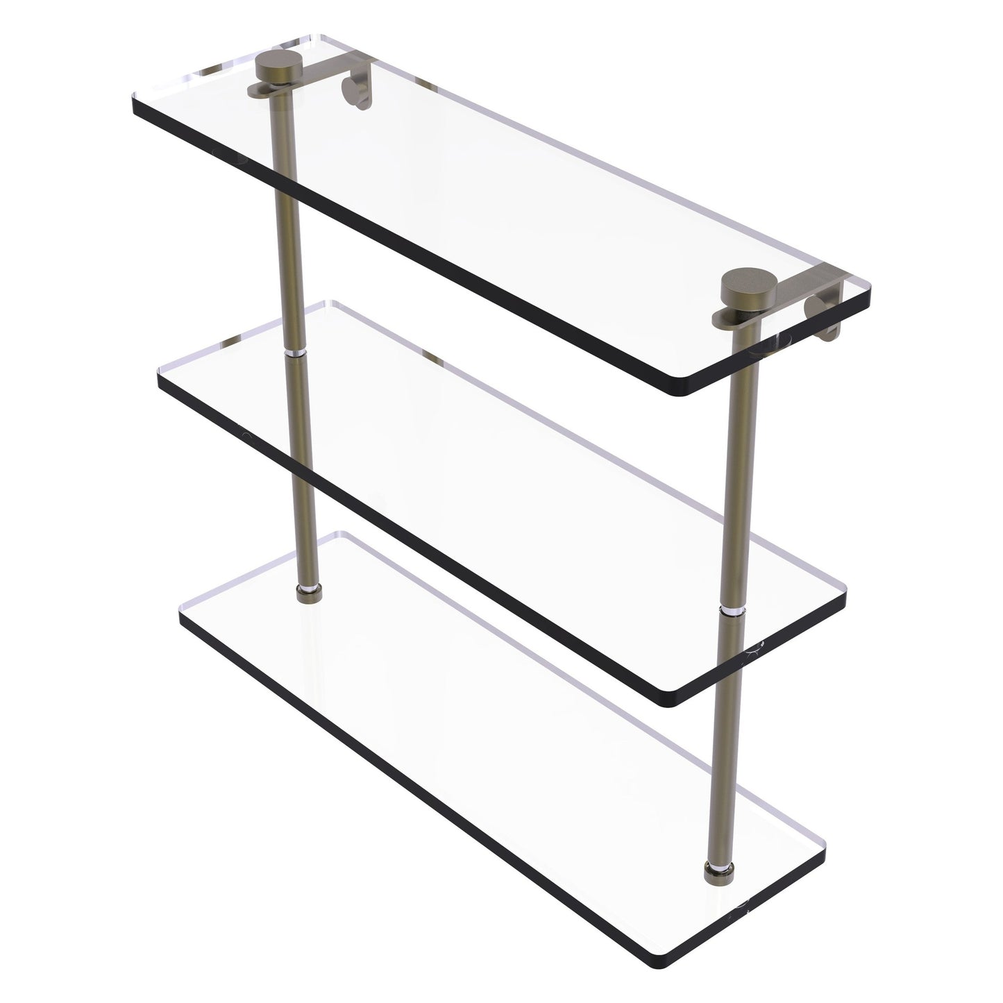 Allied Brass NS-5/16 16" x 5" Antique Brass Solid Brass Triple-Tiered Glass Shelf