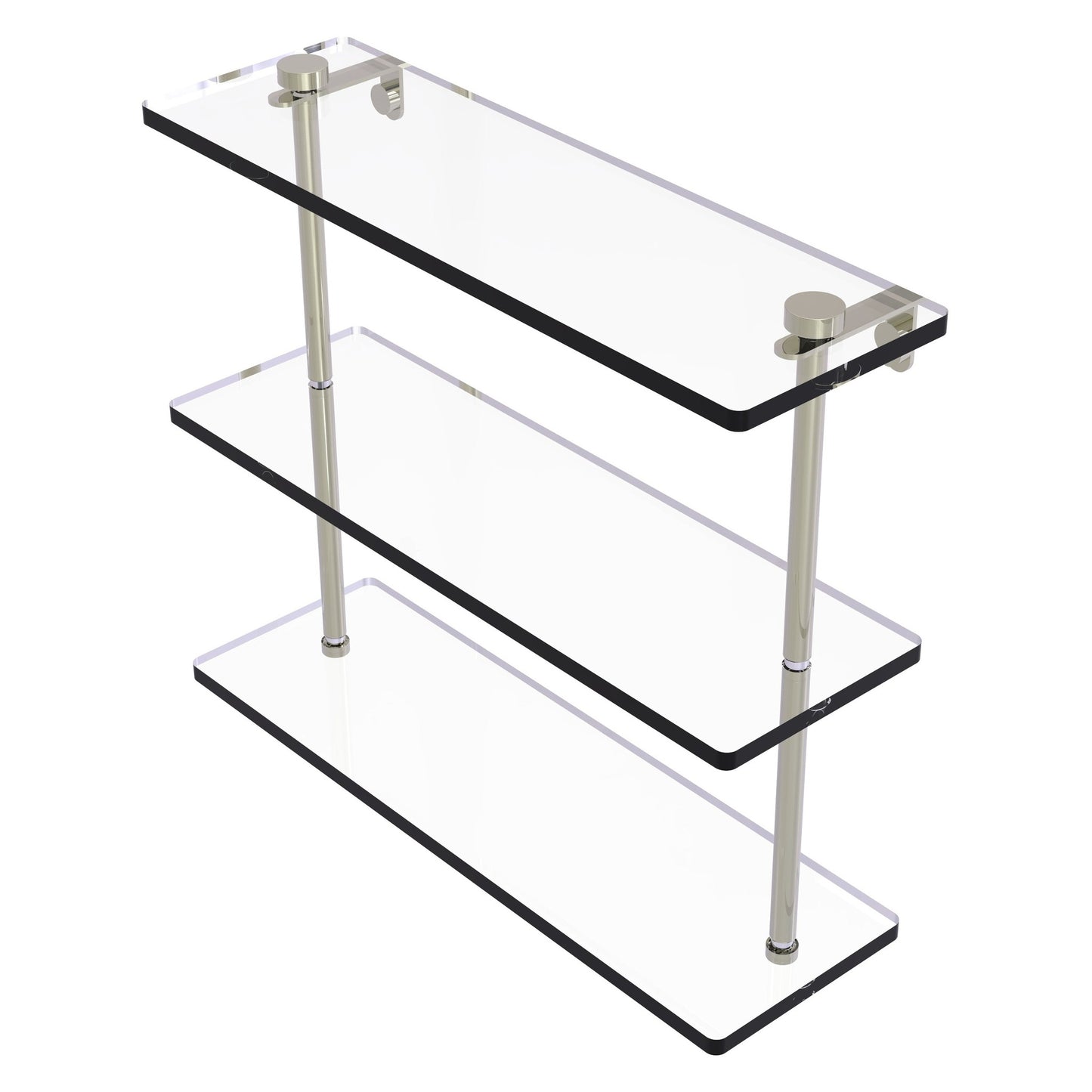 Allied Brass NS-5/16 16" x 5" Polished Nickel Solid Brass Triple-Tiered Glass Shelf