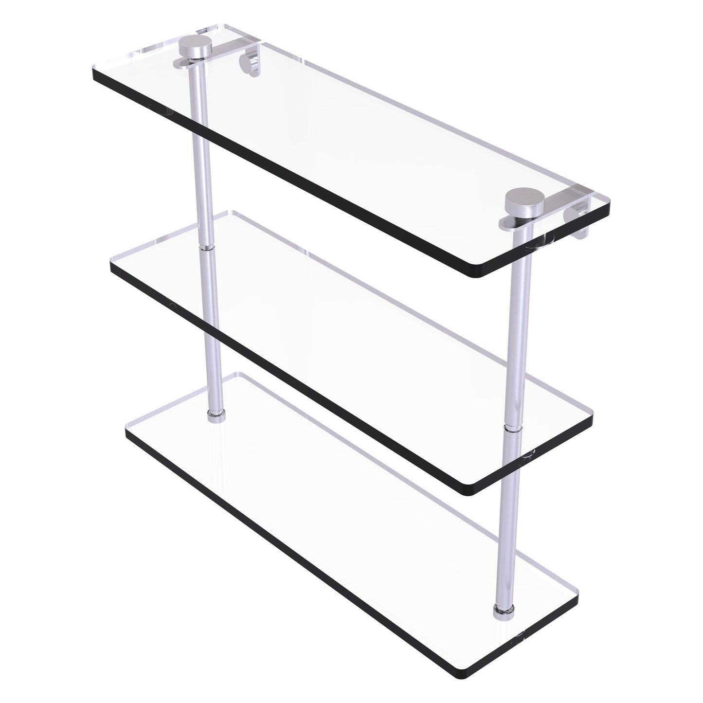 Allied Brass NS-5/16 16" x 5" Satin Chrome Solid Brass Triple-Tiered Glass Shelf