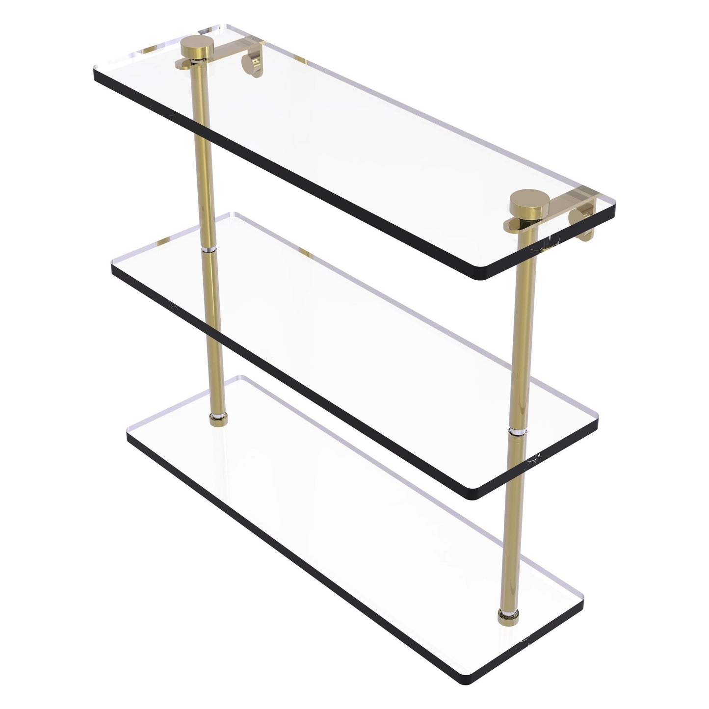 Allied Brass NS-5/16 16" x 5" Unlacquered Brass Solid Brass Triple-Tiered Glass Shelf