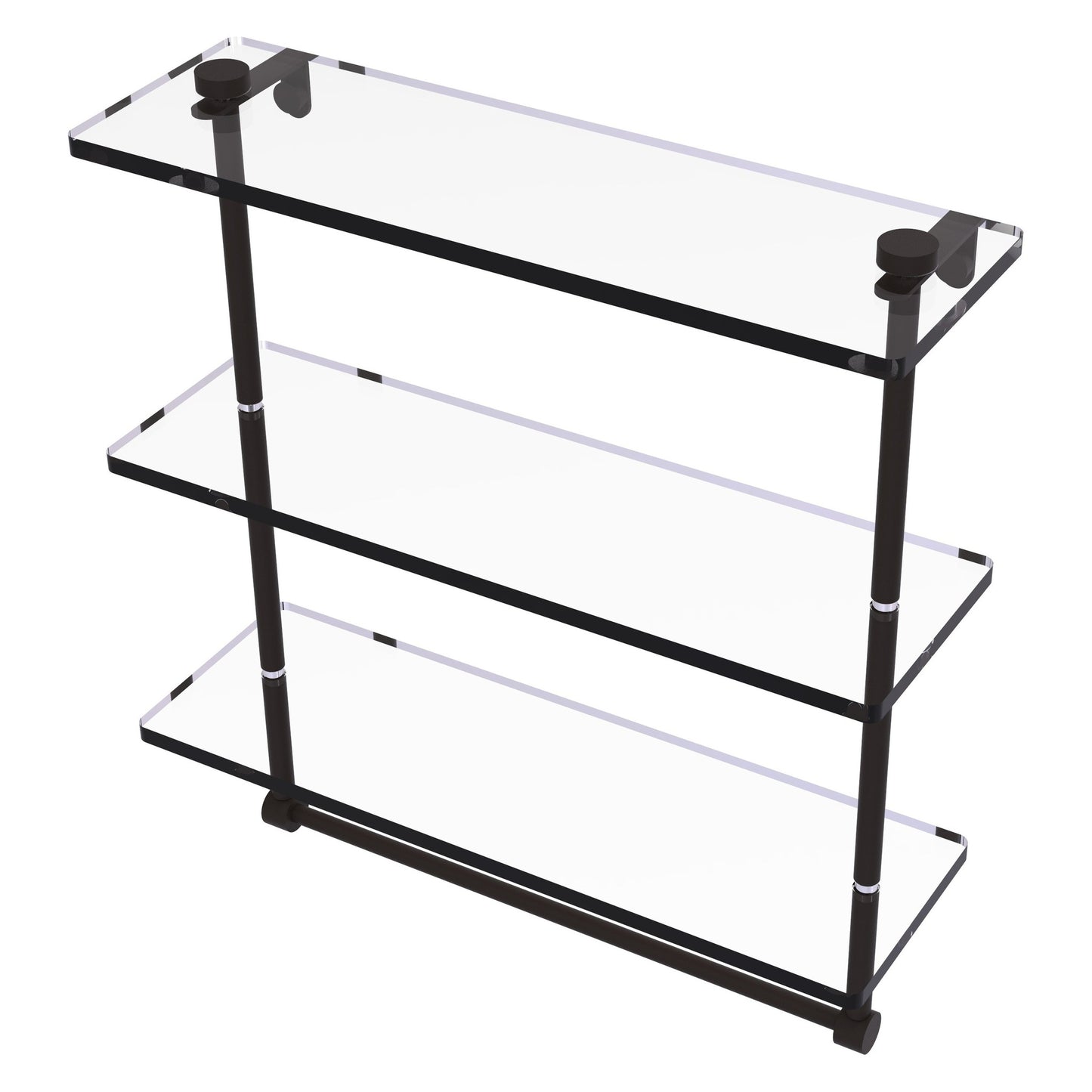 Allied Brass NS-5/16TB 16" x 5" Oil Rubbed Bronze Solid Brass Triple-Tiered Glass Shelf With Integrated Towel Bar
