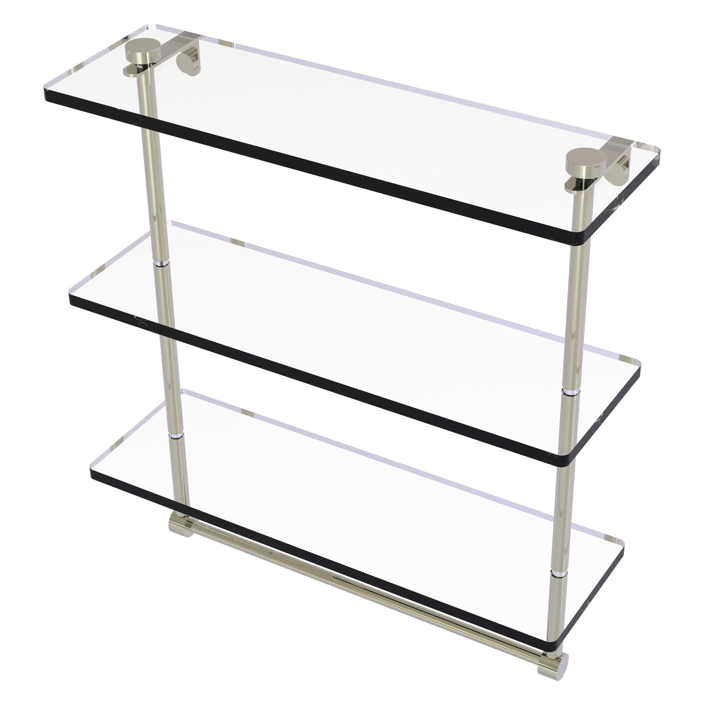 Allied Brass NS-5/16TB 16" x 5" Polished Nickel Solid Brass Triple-Tiered Glass Shelf With Integrated Towel Bar