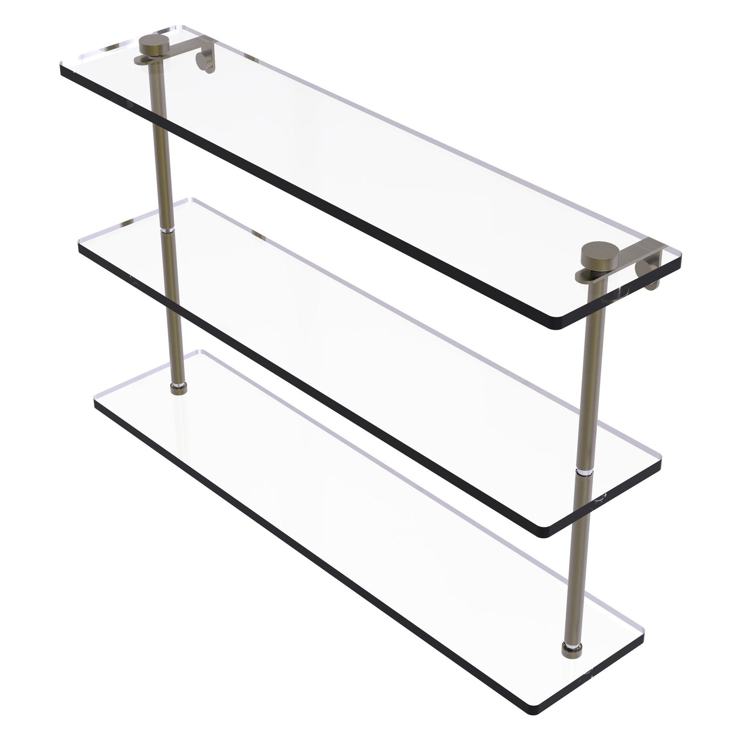 Allied Brass NS-5/22 22" x 5" Antique Brass Solid Brass Triple-Tiered Glass Shelf