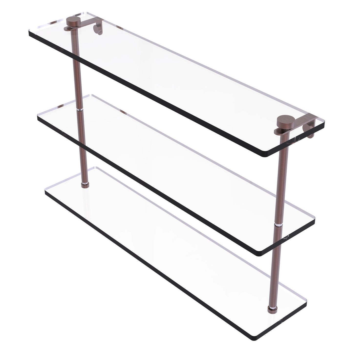 Allied Brass NS-5/22 22" x 5" Antique Copper Solid Brass Triple-Tiered Glass Shelf