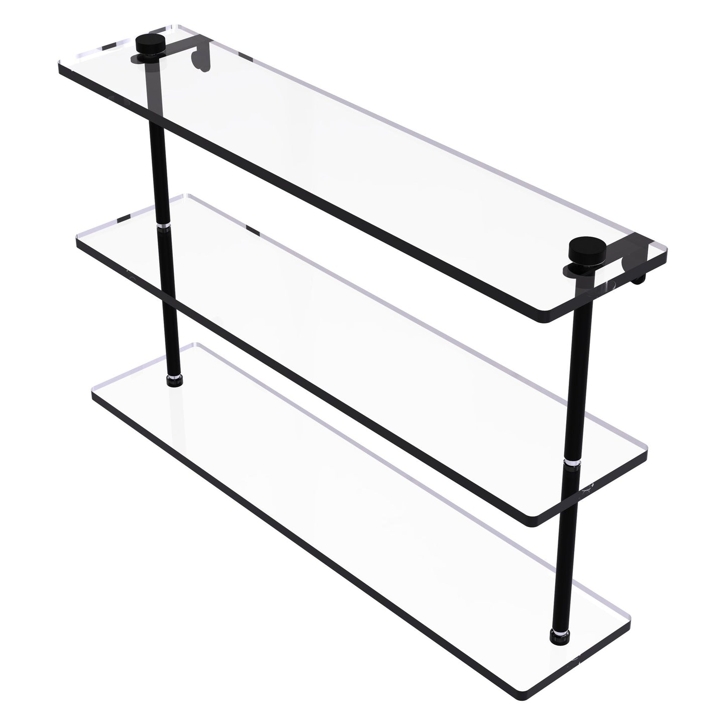 Allied Brass NS-5/22 22" x 5" Matte Black Solid Brass Triple-Tiered Glass Shelf