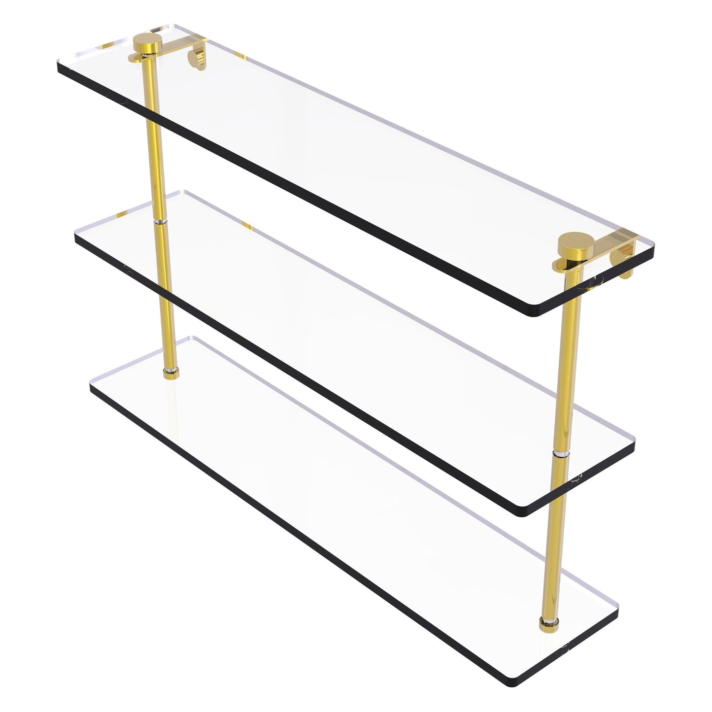 Allied Brass NS-5/22 22" x 5" Polished Brass Solid Brass Triple-Tiered Glass Shelf