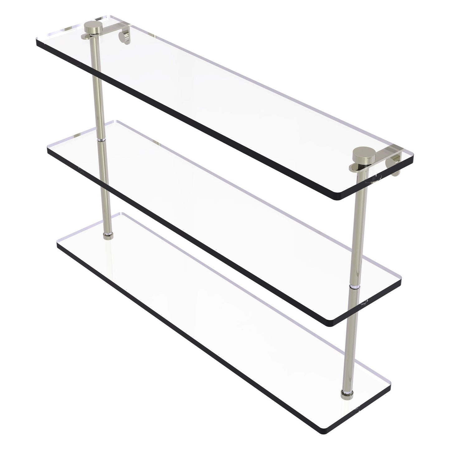 Allied Brass NS-5/22 22" x 5" Polished Nickel Solid Brass Triple-Tiered Glass Shelf