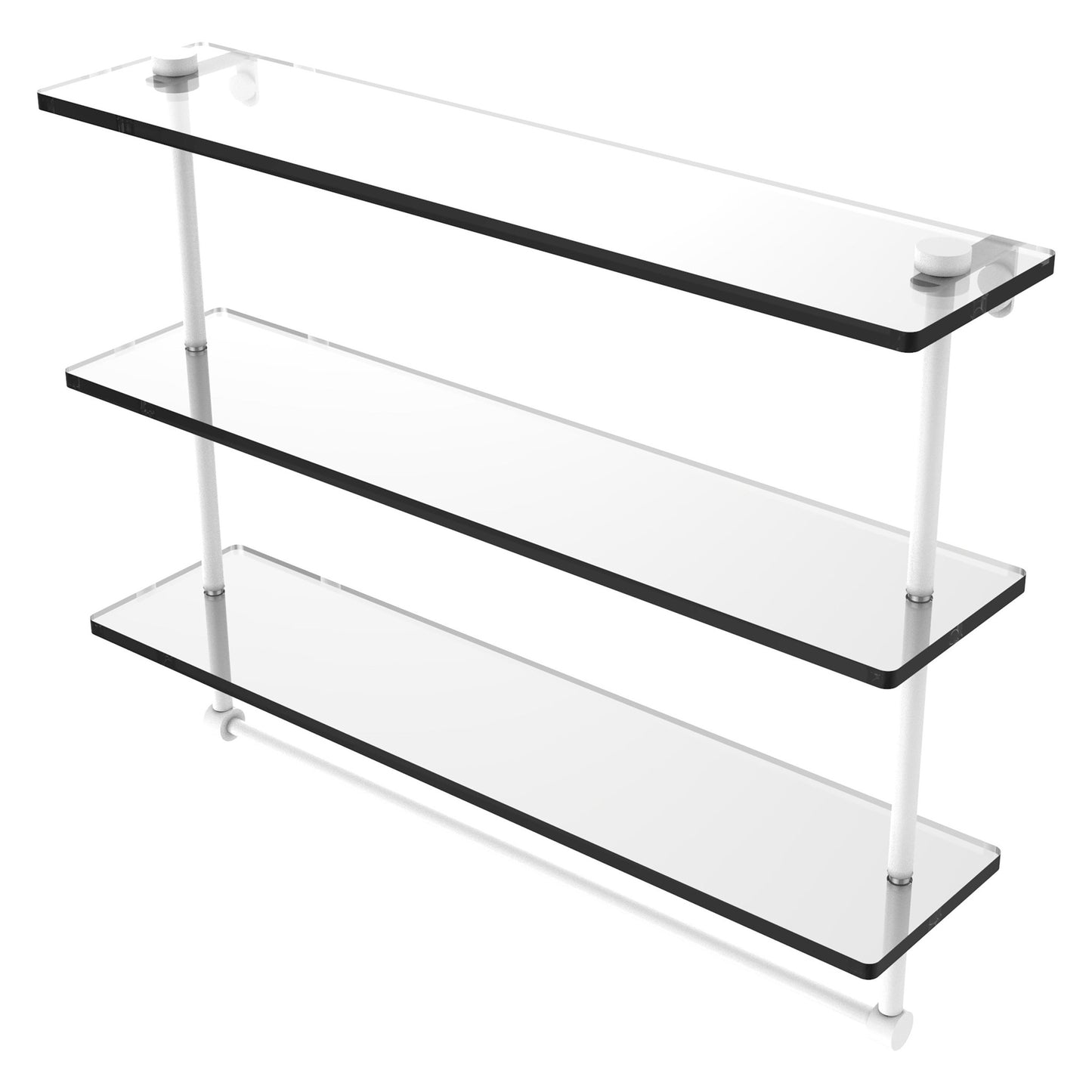 Allied Brass NS-5/22TB 22" x 5" Matte White Solid Brass Triple-Tiered Glass Shelf With Integrated Towel Bar