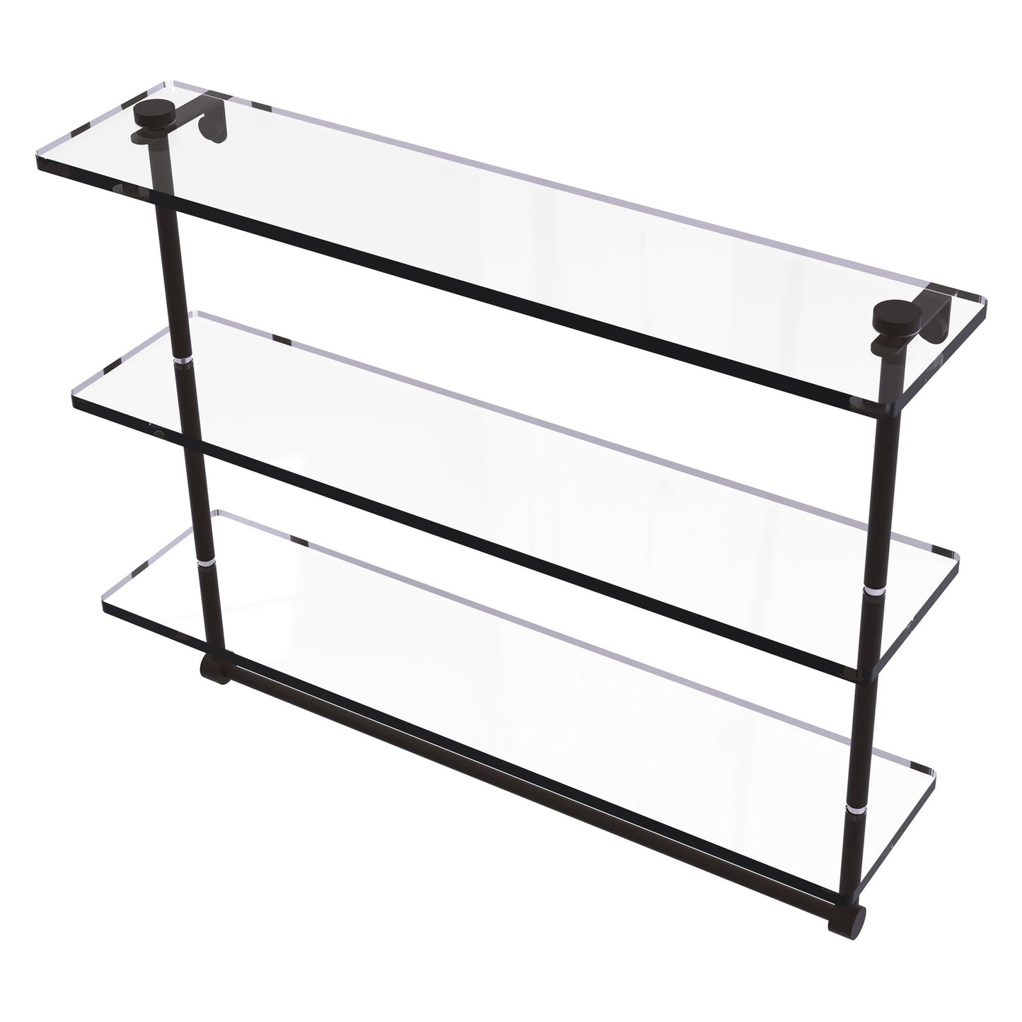 Allied Brass NS-5/22TB 22" x 5" Oil Rubbed Bronze Solid Brass Triple-Tiered Glass Shelf With Integrated Towel Bar
