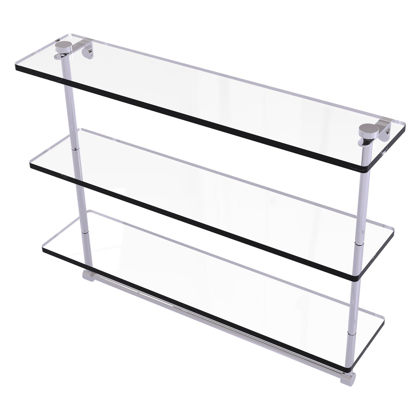 Allied Brass NS-5/22TB 22" x 5" Polished Chrome Solid Brass Triple-Tiered Glass Shelf With Integrated Towel Bar