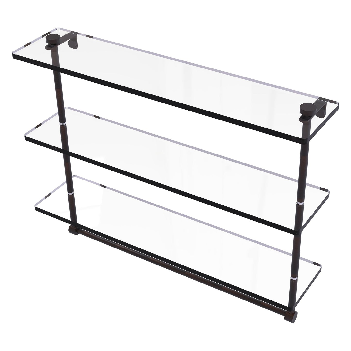 Allied Brass NS-5/22TB 22" x 5" Venetian Bronze Solid Brass Triple-Tiered Glass Shelf With Integrated Towel Bar
