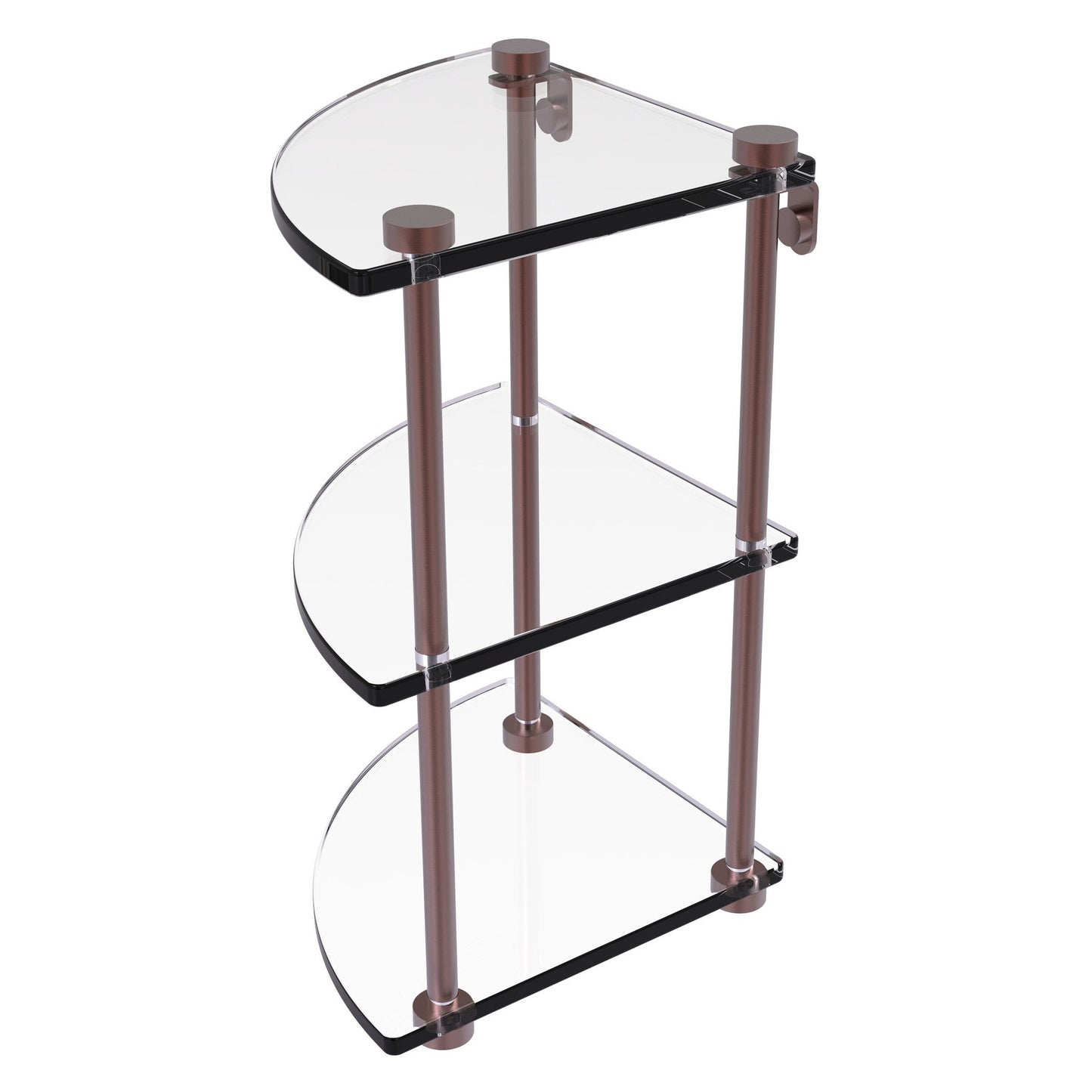 Allied Brass NS-6 8" x 8" Antique Copper Solid Brass Three-Tiered Corner Glass Shelf
