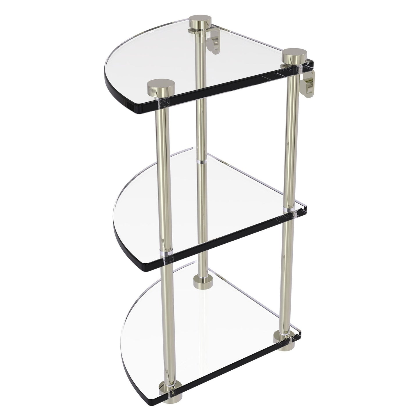 Allied Brass NS-6 8" x 8" Polished Nickel Solid Brass Three-Tiered Corner Glass Shelf