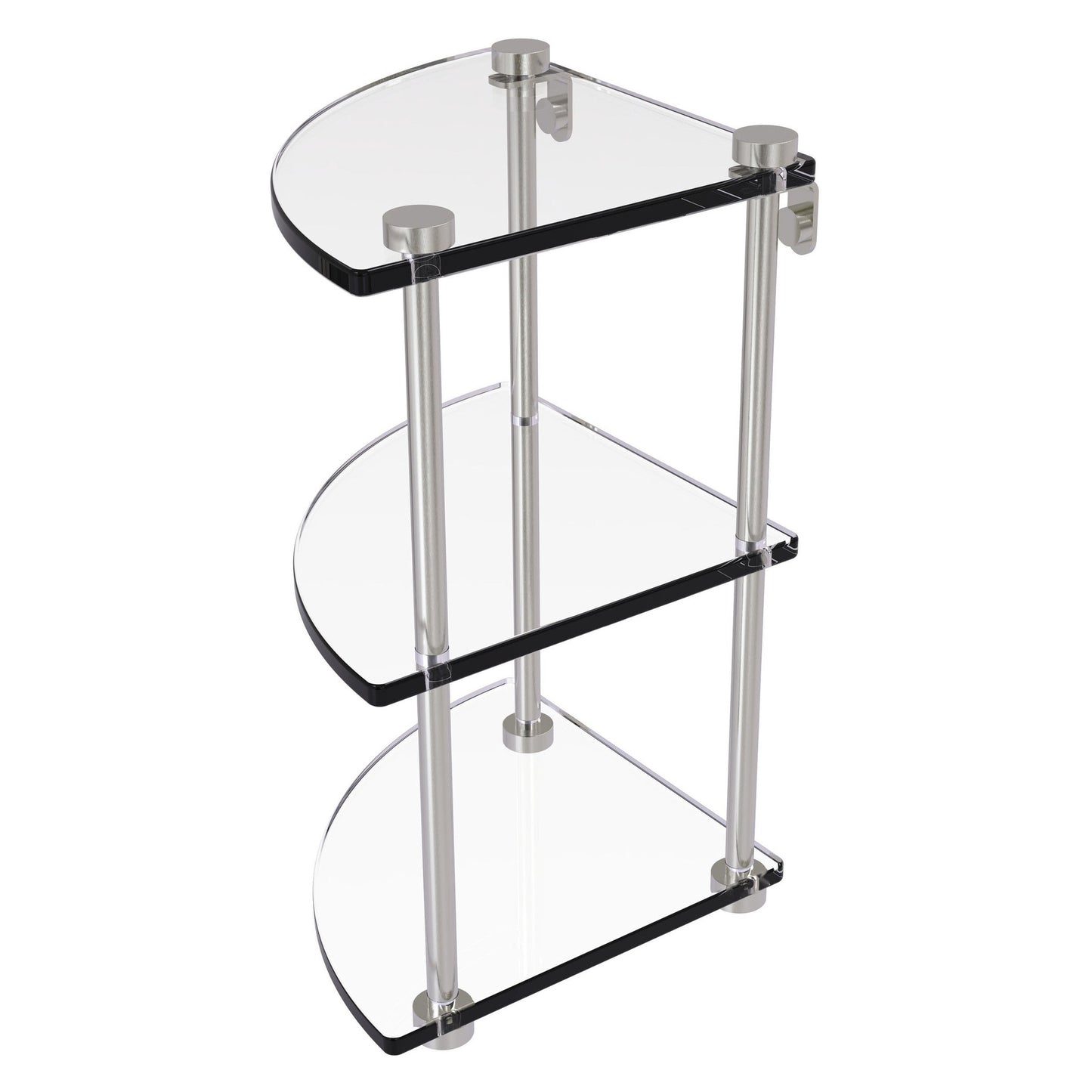 Allied Brass NS-6 8" x 8" Satin Nickel Solid Brass Three-Tiered Corner Glass Shelf
