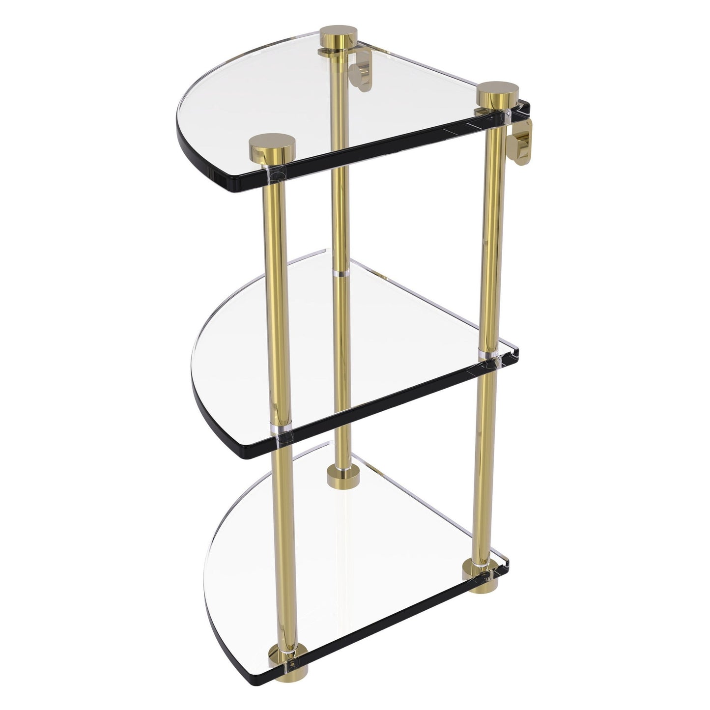 Allied Brass NS-6 8" x 8" Unlacquered Brass Solid Brass Three-Tiered Corner Glass Shelf