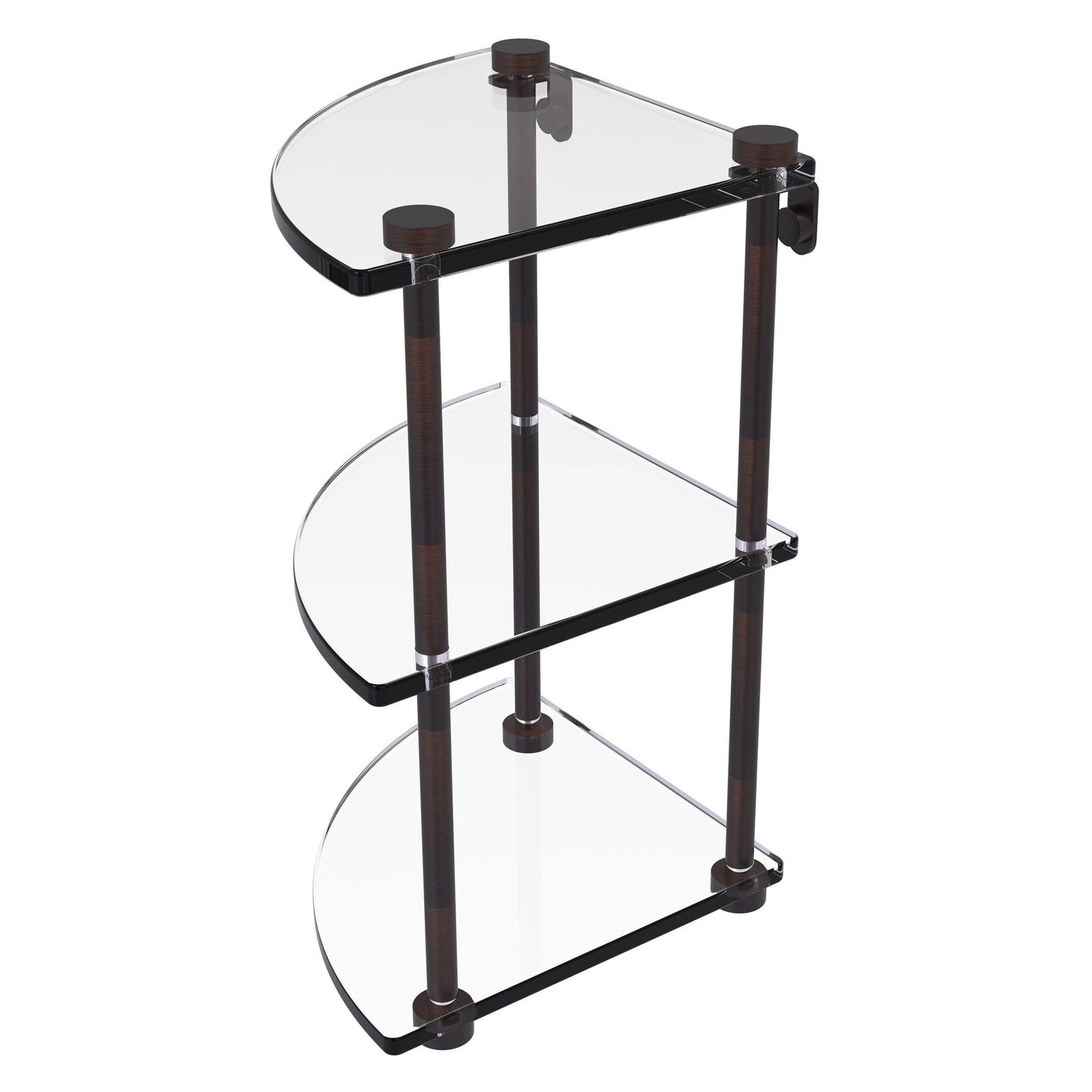 Allied Brass NS-6 8" x 8" Venetian Bronze Solid Brass Three-Tiered Corner Glass Shelf