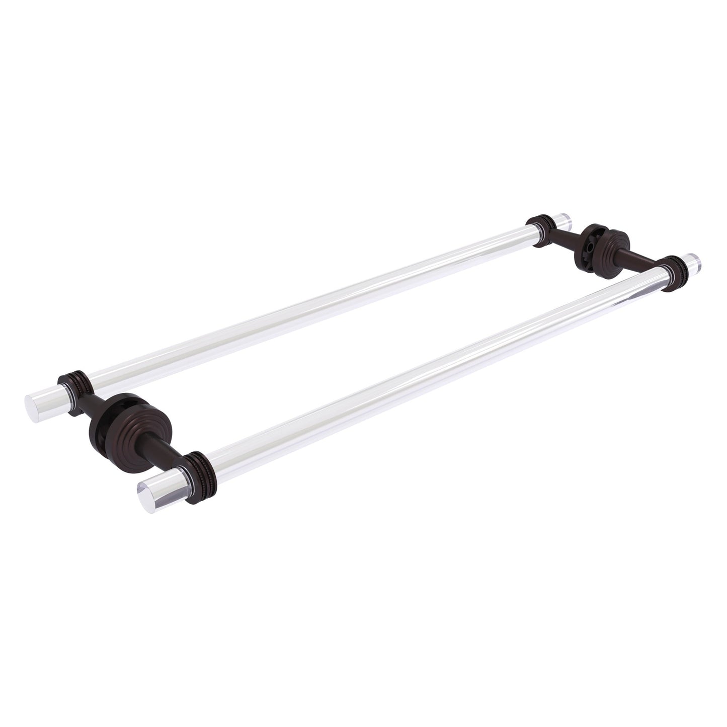 Allied Brass Pacific Beach 28" x 8.8" Antique Bronze Solid Brass Back-to-Back Shower Door and Towel Bar With Dotted Accents