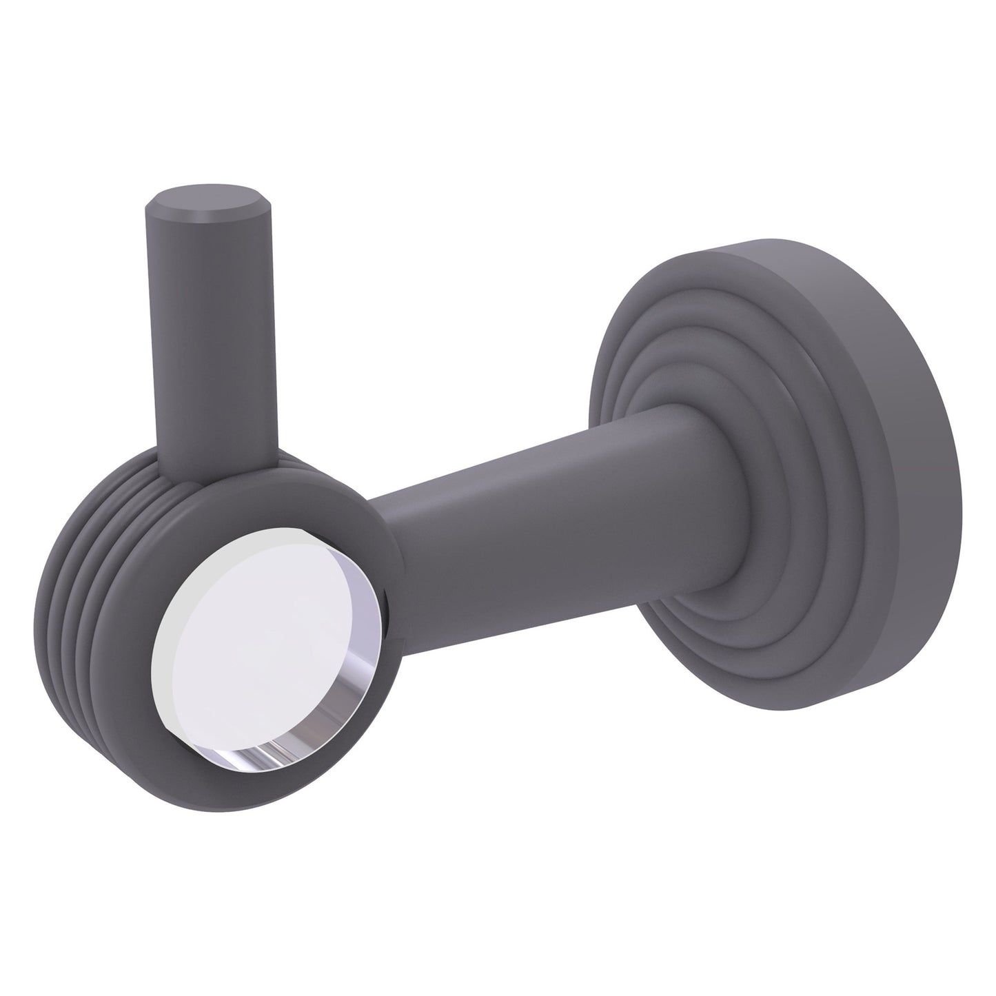 Allied Brass Pacific Beach 2.24" x 3.98" Matte Gray Solid Brass Robe Hook With Grooved Accents