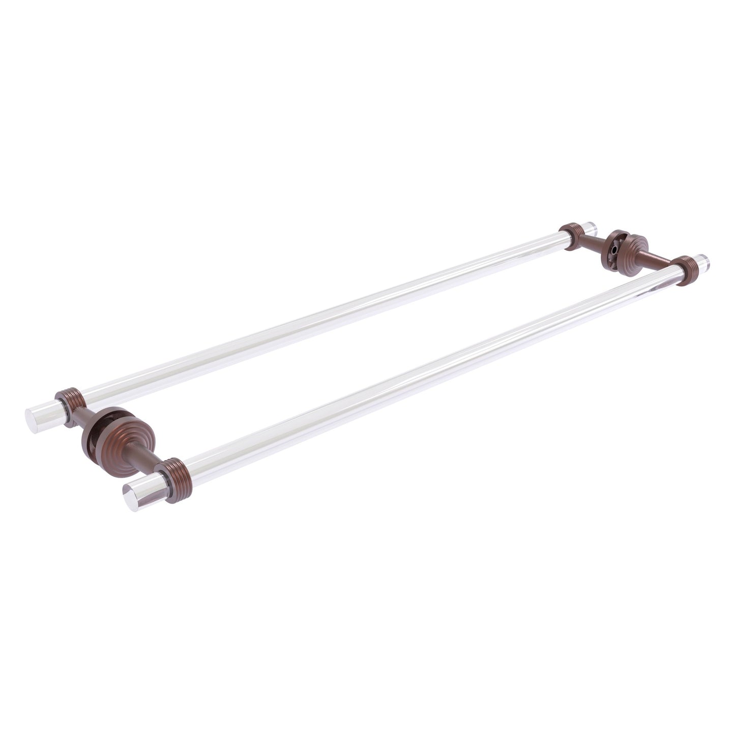 Allied Brass Pacific Beach 34" x 8.8" Antique Copper Solid Brass Back-to-Back Shower Door and Towel Bar With Grooved Accents