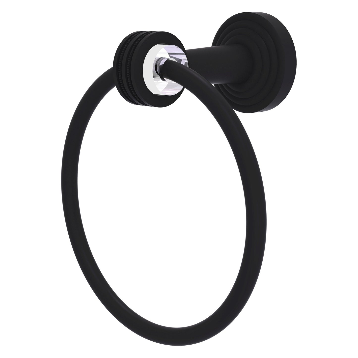 Allied Brass Pacific Beach 6" x 7" Matte Black Solid Brass Towel Ring With Dotted Accents