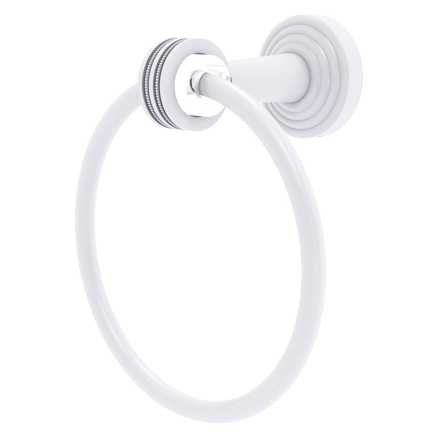 Allied Brass Pacific Beach 6" x 7" Matte White Solid Brass Towel Ring With Dotted Accents