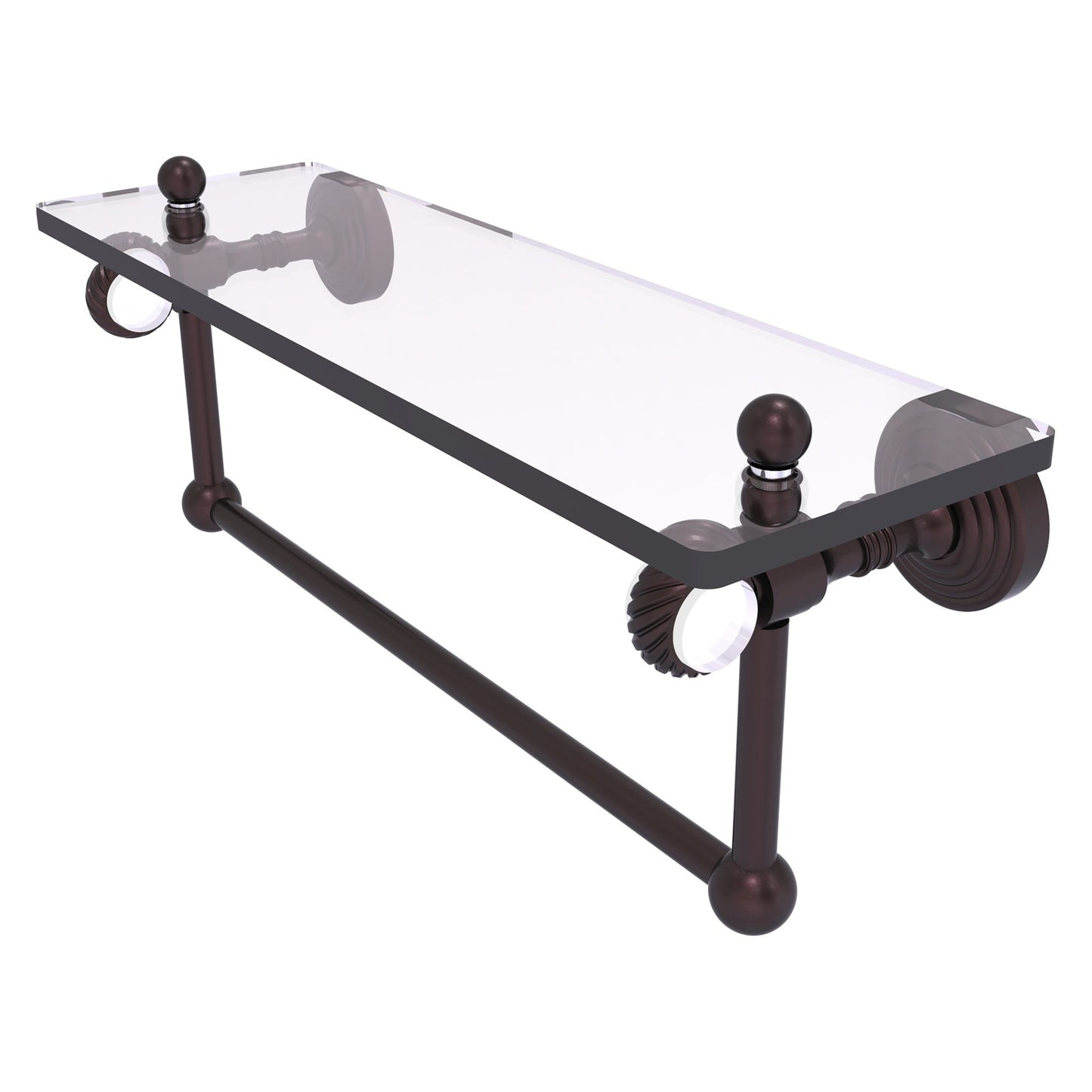 Allied Brass Pacific Grove 16" x 5.125" Antique Bronze Solid Brass Glass Shelf With Towel Bar and Twisted Accents