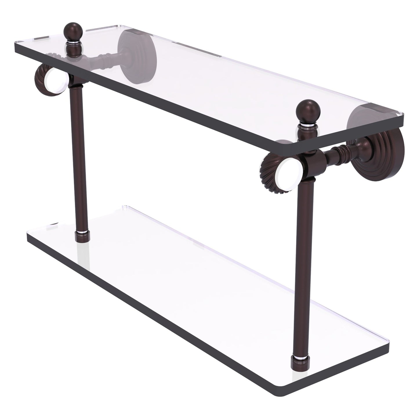 Allied Brass Pacific Grove 16" x 5.125" Antique Bronze Solid Brass Two-Tiered Glass Shelf With Twisted Accents