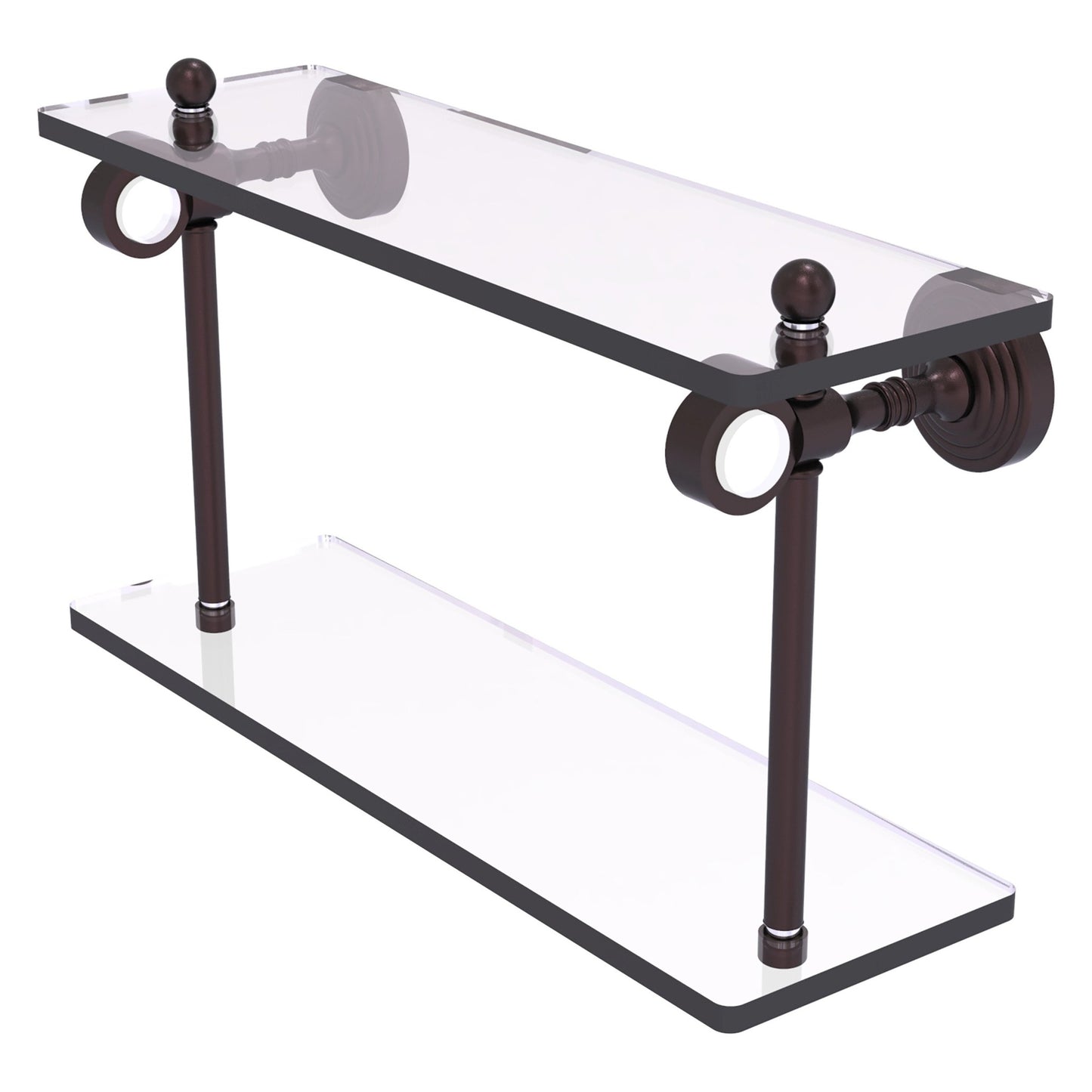 Allied Brass Pacific Grove 16" x 5.125" Antique Bronze Solid Brass Two-Tiered Glass Shelf