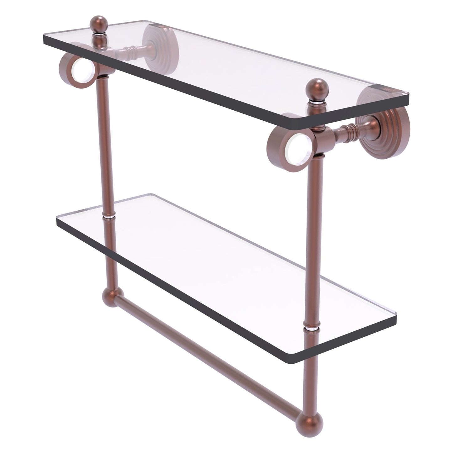 Allied Brass Pacific Grove 16" x 5.125" Antique Copper Solid Brass Double Glass Shelf With Towel Bar