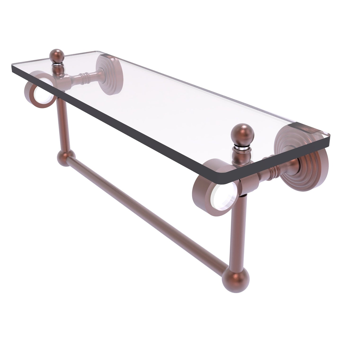 Allied Brass Pacific Grove 16" x 5.125" Antique Copper Solid Brass Glass Shelf With Towel Bar