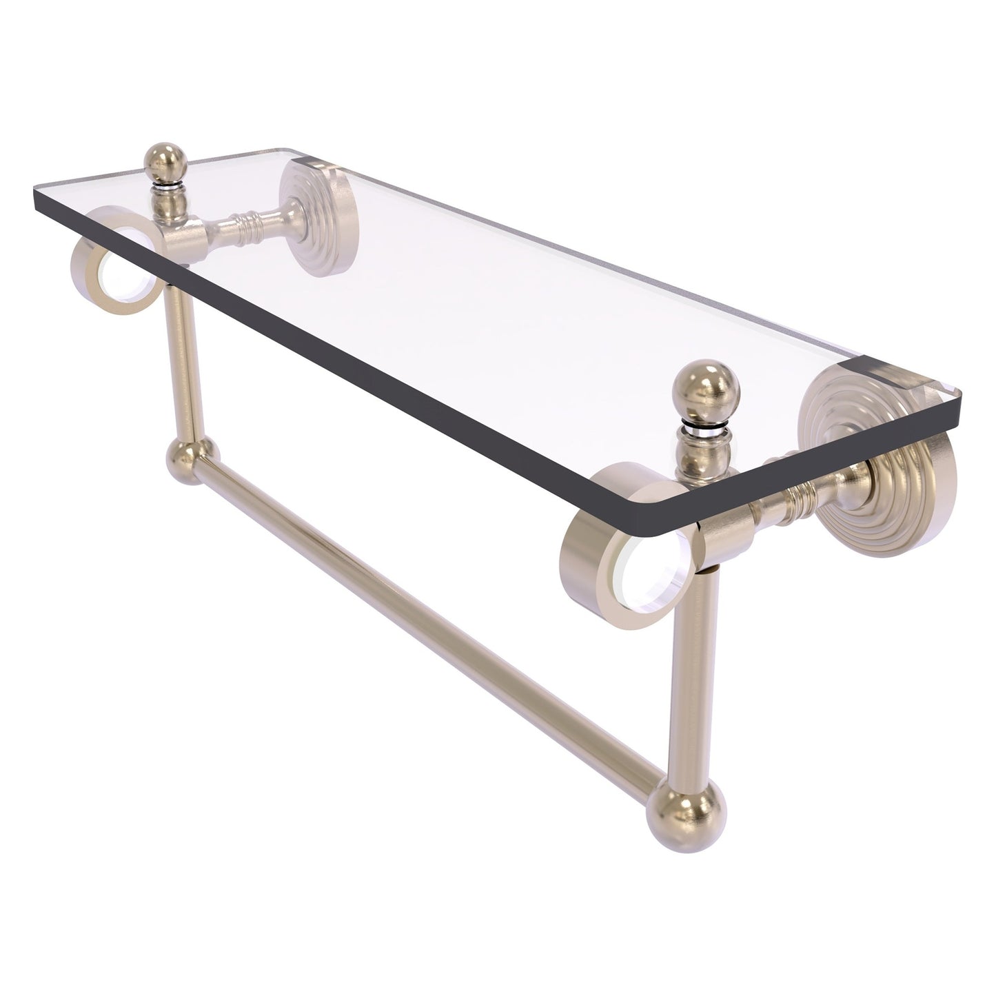 Allied Brass Pacific Grove 16" x 5.125" Antique Pewter Solid Brass Glass Shelf With Towel Bar