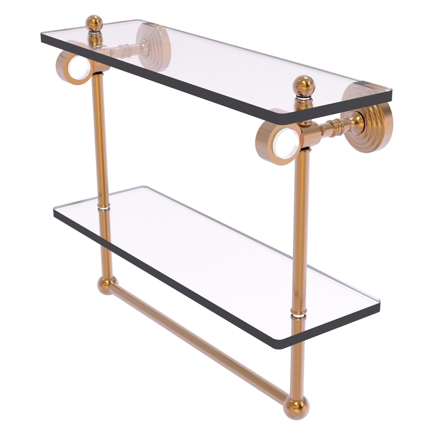 Allied Brass Pacific Grove 16" x 5.125" Brushed Bronze Solid Brass Double Glass Shelf With Towel Bar