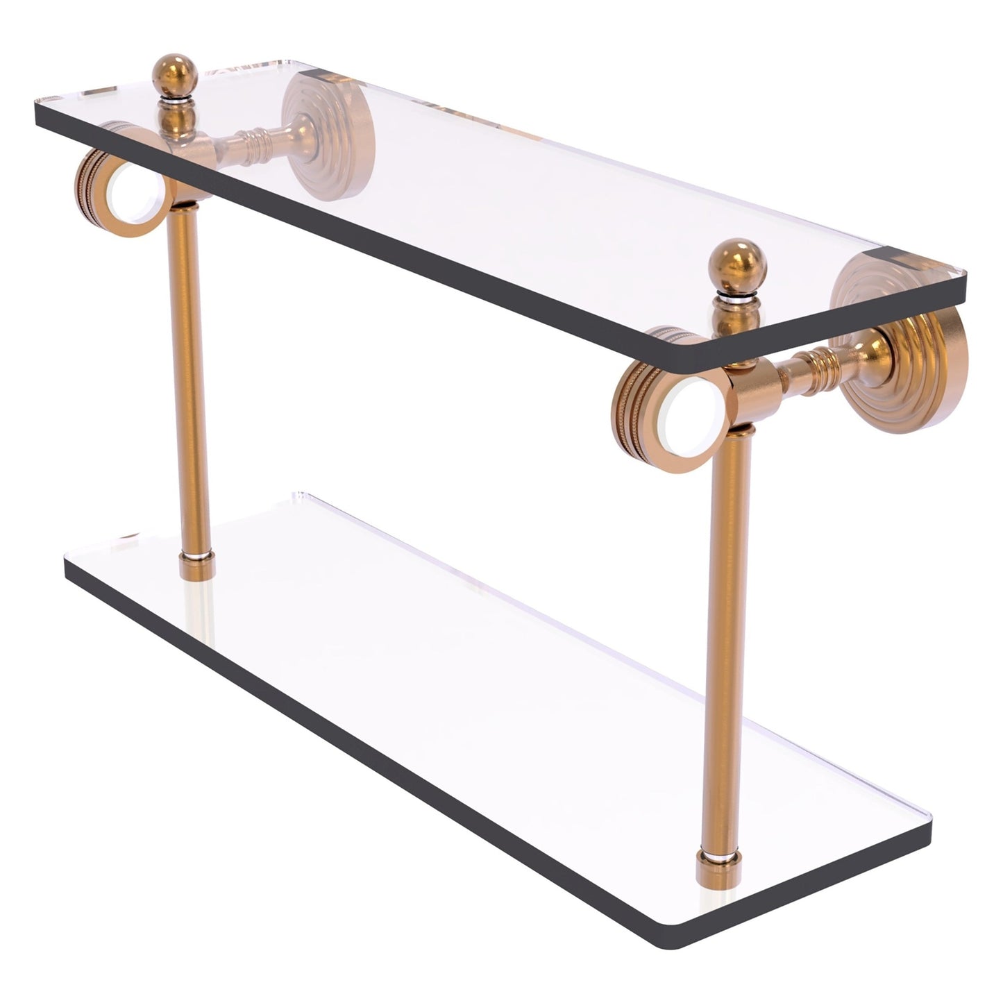 Allied Brass Pacific Grove 16" x 5.125" Brushed Bronze Solid Brass Two-Tiered Glass Shelf With Dotted Accents