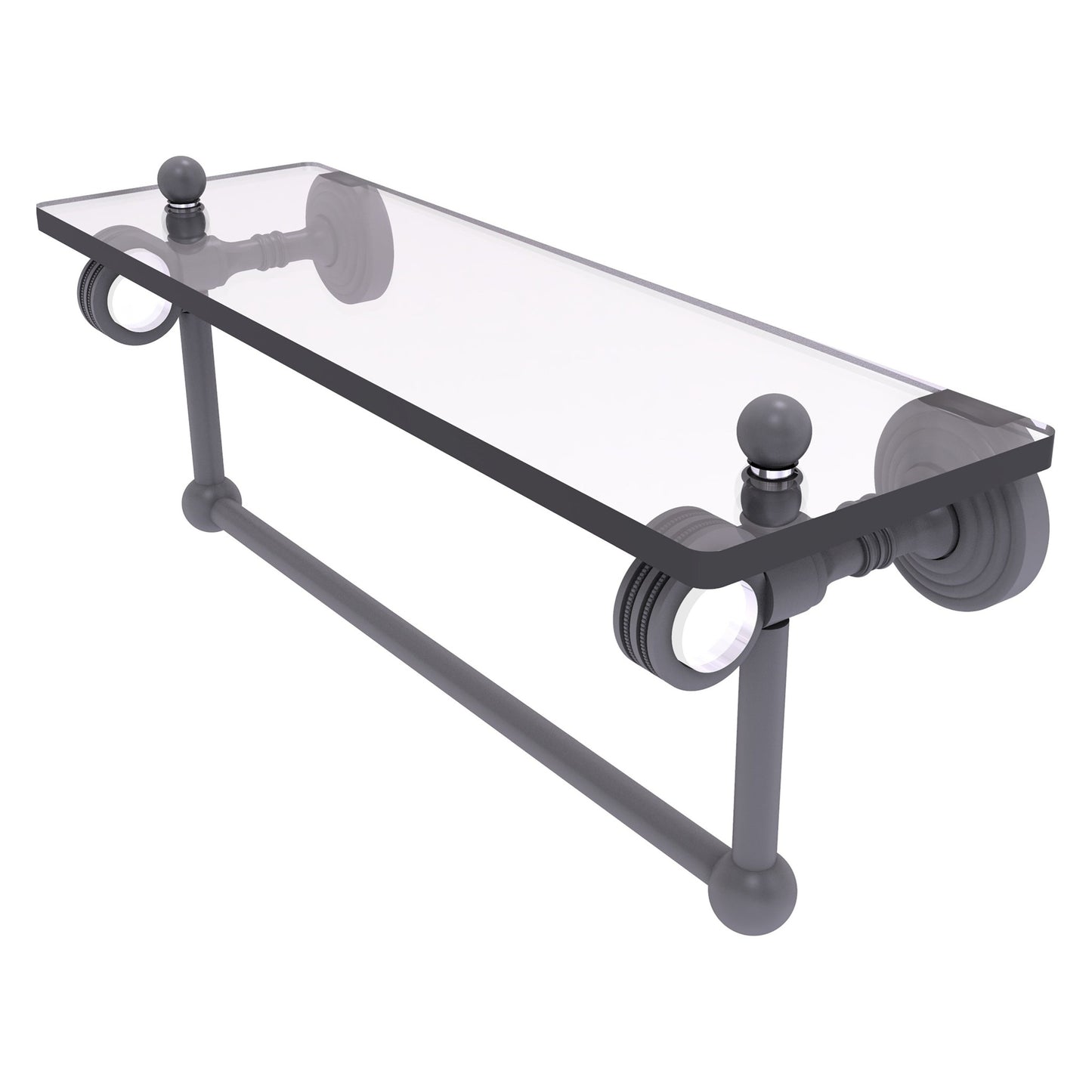 Allied Brass Pacific Grove 16" x 5.125" Matte Gray Solid Brass Glass Shelf With Towel Bar and Dotted Accents