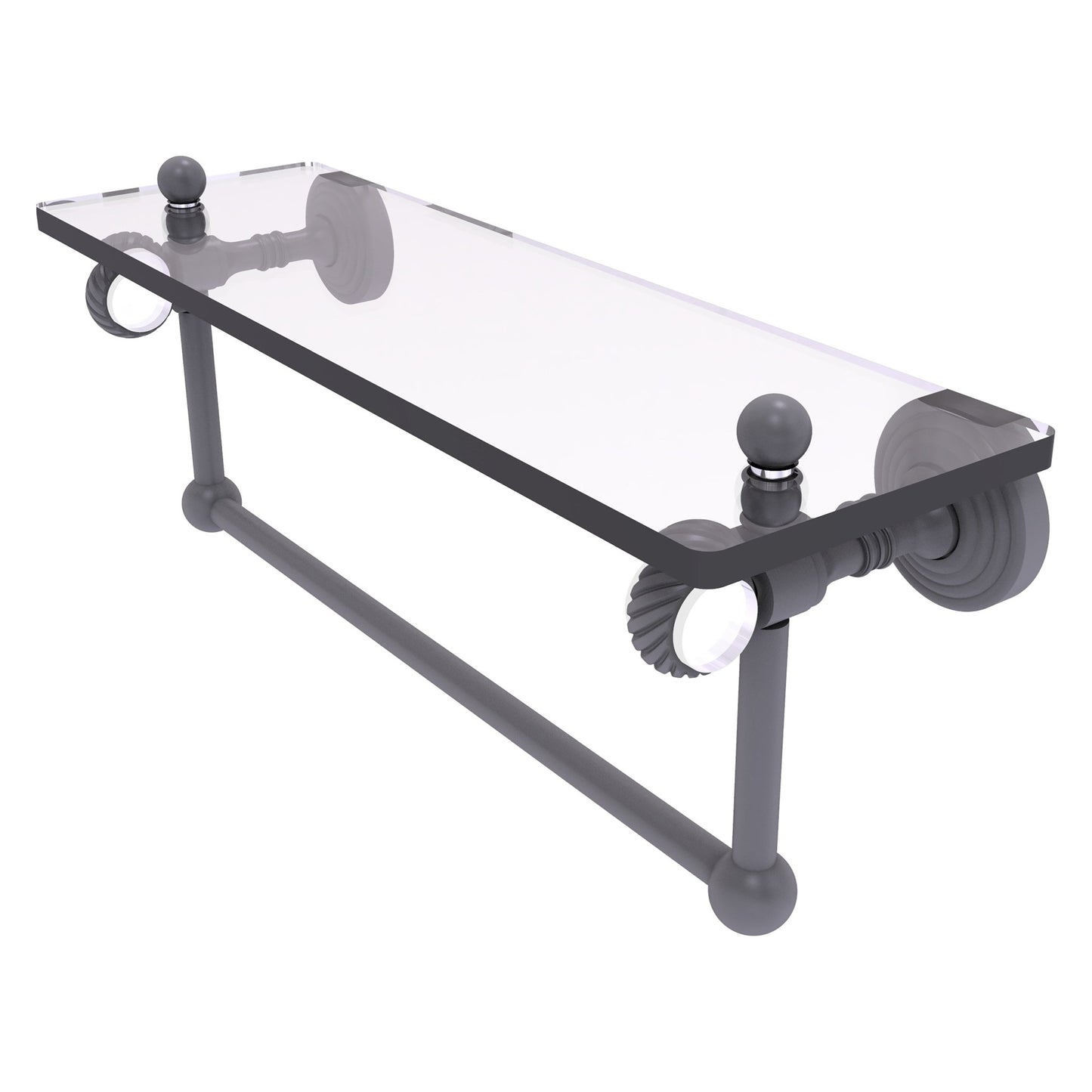 Allied Brass Pacific Grove 16" x 5.125" Matte Gray Solid Brass Glass Shelf With Towel Bar and Twisted Accents