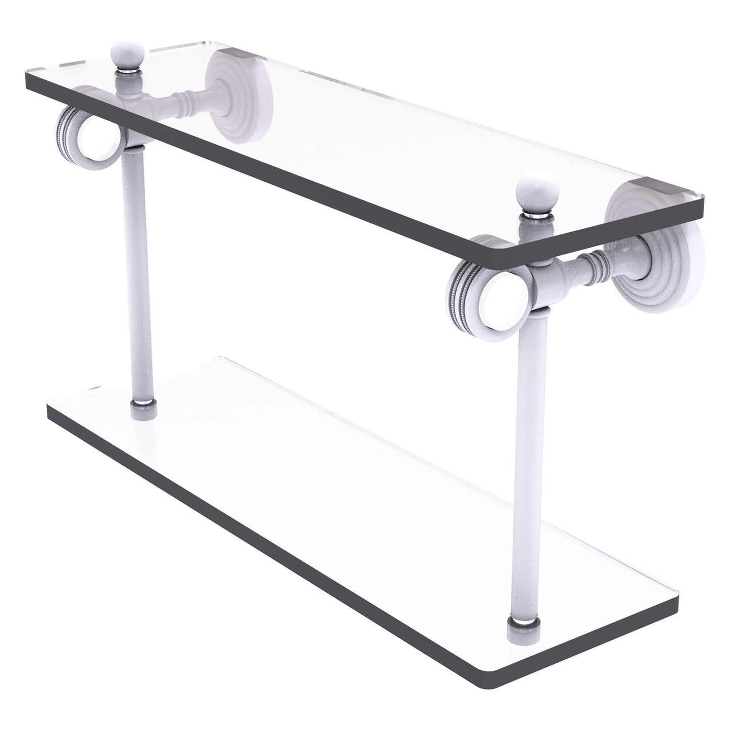 Allied Brass Pacific Grove 16" x 5.125" Matte White Solid Brass Two-Tiered Glass Shelf With Dotted Accents