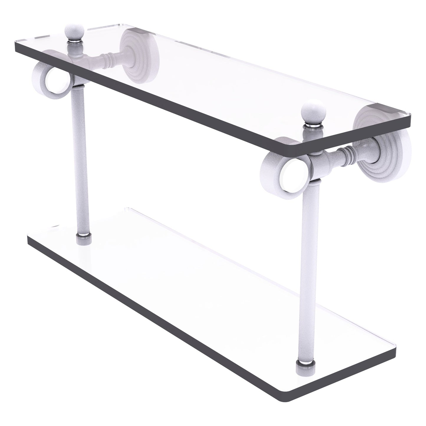 Allied Brass Pacific Grove 16" x 5.125" Matte White Solid Brass Two-Tiered Glass Shelf