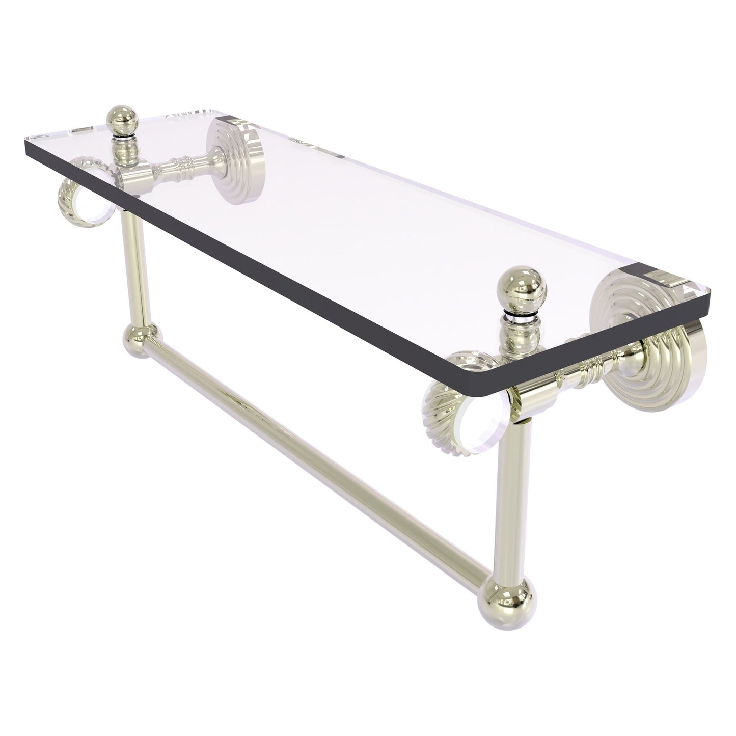 Allied Brass Pacific Grove 16" x 5.125" Polished Nickel Solid Brass Glass Shelf With Towel Bar and Twisted Accents