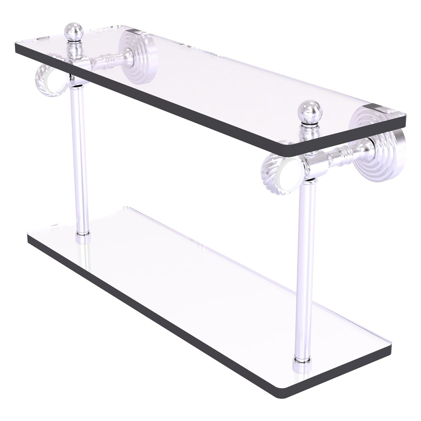 Allied Brass Pacific Grove 16" x 5.125" Satin Chrome Solid Brass Two-Tiered Glass Shelf With Twisted Accents